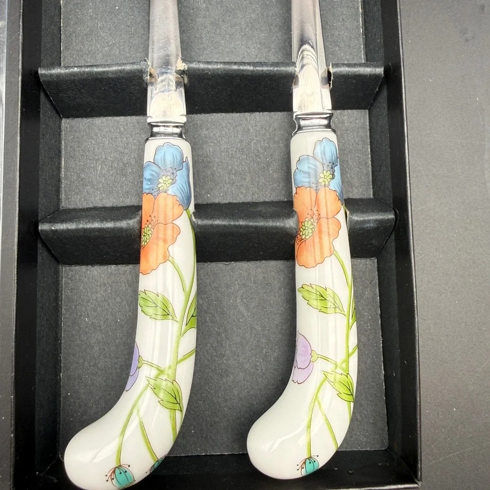 Villeroy & Boch Sheffield Salad Serving Set Spoon Fork Poppies Floral New